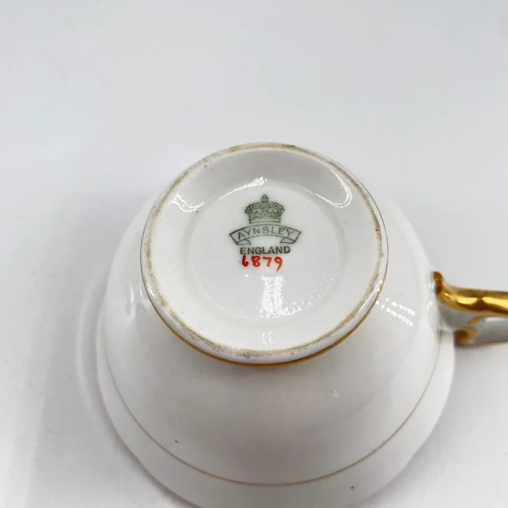 Aynsley Imari Teacup Saucer Set Blue Orange Gold Gilt 6879 Bone China England